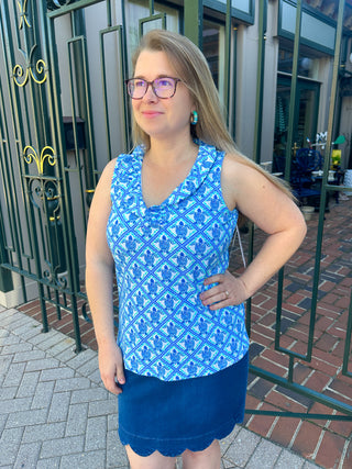 Lulu B Turtle Lattice Ruffle V-Neck Tank