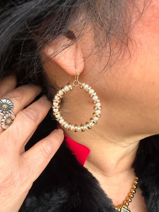 Pearl and Gold Beaded Hoop Earrings