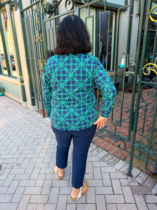Lulu B Navy and Emerald Loops Quarter Zip Pullover