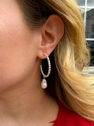 Silver Hoop Pearl Dangle Earrings