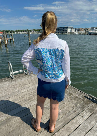 Tango Mango Blue Medallion Linen Back Print Jacket