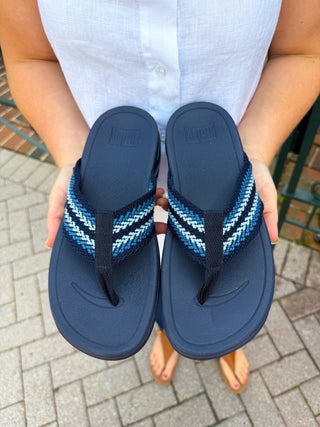 FitFlop SURFA Stripe-Webbing Toe-Post Sandals Cosmic Blue Mix