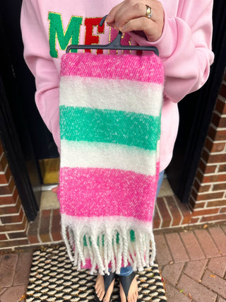 Pink, Cream, and Green Scarf