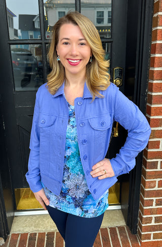 Tango Mango Stretch Linen Jacket Periwinkle