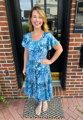 Tango Mango Rippling Waters Short Sleeve Bubble Hem Dress