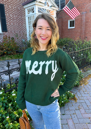Cozy Green 'Merry' Holiday Knit Sweater