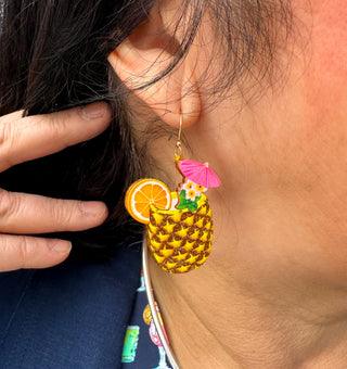 Gold Sparkle Pineapple Drink Earrings
