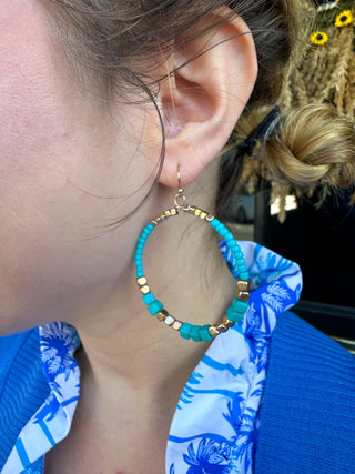 Turquoise Multi Beaded Hoop Earrings