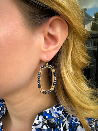Black and Gold Beaded Oblong Earrings