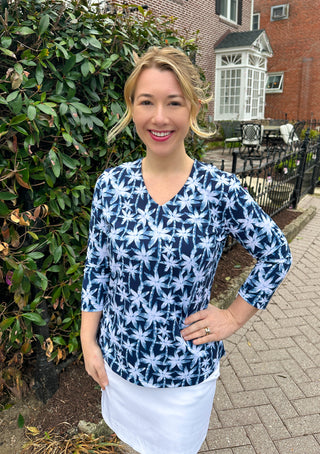 Beachtime by Lulu B Navy Palm V-Neck Top