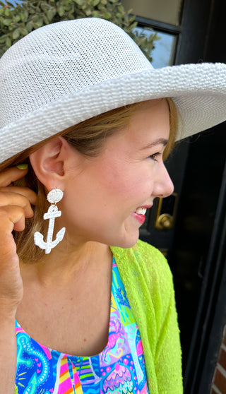 White Anchor Earrings