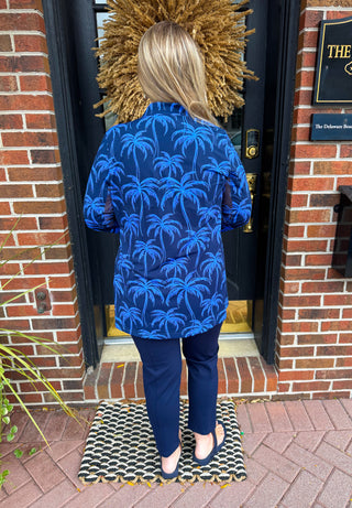 Beachtime by Lulu B Blue Palms Button Tunic