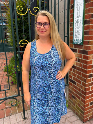 Lulu B Blue Sparkle Leopard UPF 50+ Scoop Neck Tank