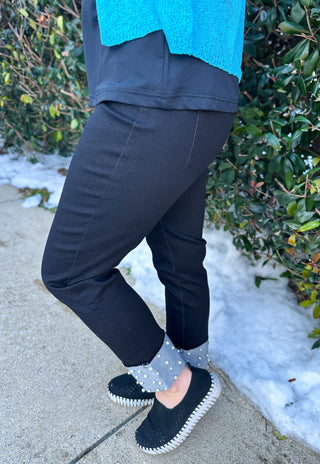 Lulu B Black Denim Cuff Pearl Pant