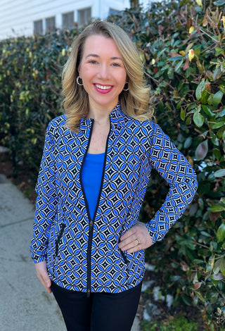 Lulu B Blue Geometric Zip Jacket