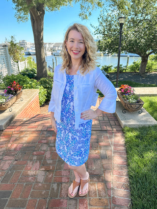 Lulu B White and Blue Coral Sexy Back Dress