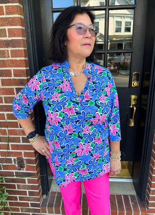 Beachtime by Lulu B Floral Multi Button Tunic