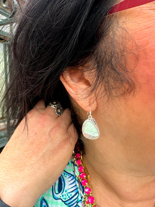 Hammered Silver and Seafoam Earrings