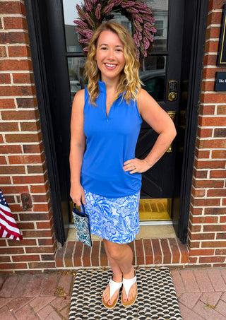 Beachtime by Lulu B Blue Sleeveless Zip Up Top