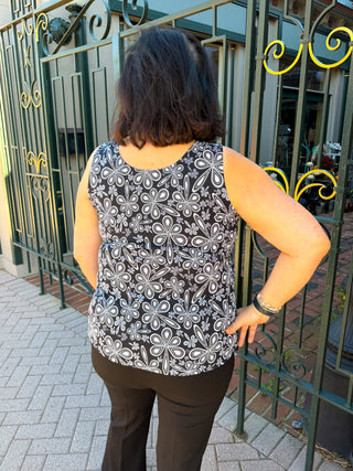 Beachtime by Lulu B Black Flower Power Basic Tank