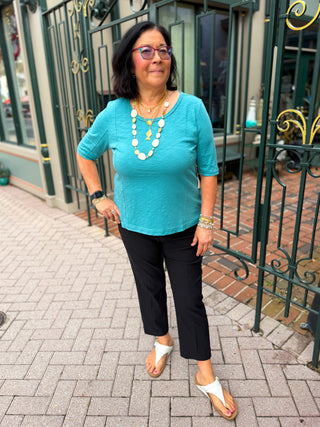 Escape by Habitat Teal Cotton Seamed Elbow Tee