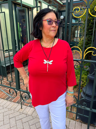 Lulu B Crimson Asymmetrical Scoop Neck Top