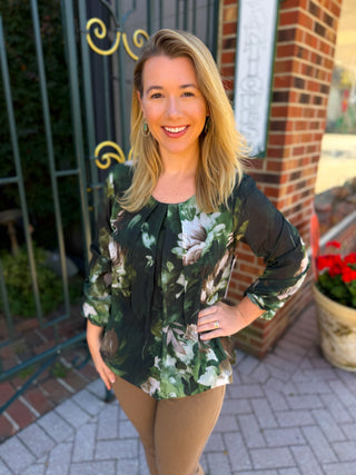 Tango Mango Green Floral Pleated Blouse