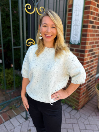 Charlie B Speckled Balloon Sleeve Sweater in Cookies and Cream