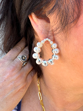 Silver Pearl Bubble Hoop Earrings