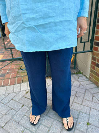Lulu B Navy Side Slit Linen Pants with Pockets
