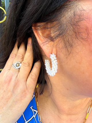 Bead Glass Hoops White