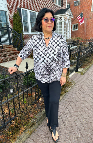 Beachtime by Lulu B Black and Stone Flower Button Tunic