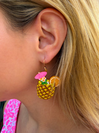 Gold Sparkle Pineapple Drink Earrings