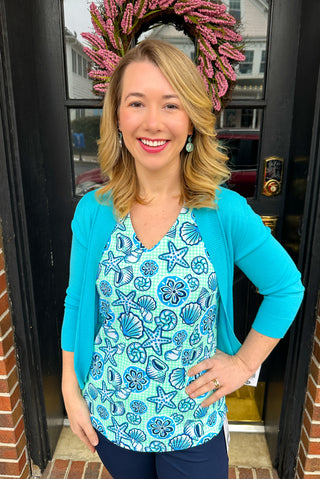 Lulu B Gingham Seafoam Shells Sleeveless V-neck Top