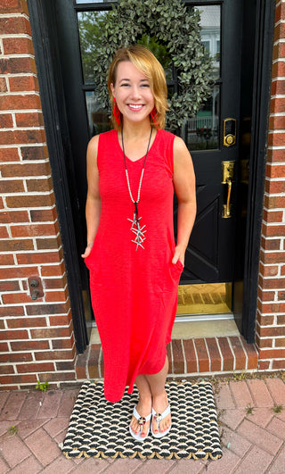 Escape by Habitat Red Slub Cotton Sleeveless Dress Escape by Habitat Red Slub Cotton Sleeveless Dress