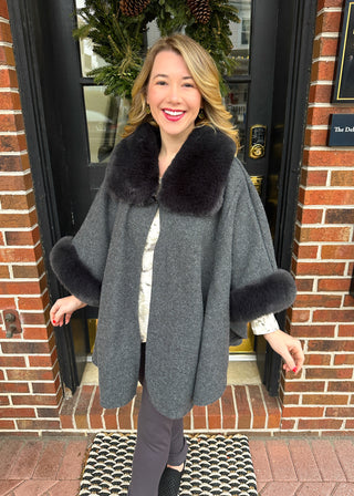 Grey Faux Fur Wrap with Pockets