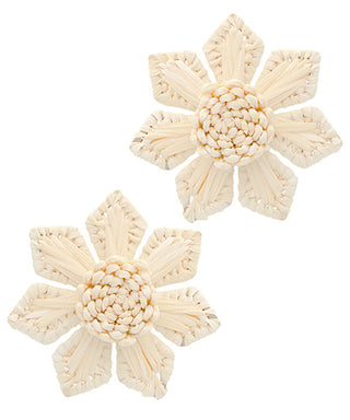 Wrapped Raffia Flower Earrings Ivory