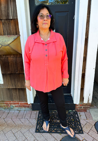 Lulu B Salmon Waffle Knit Textured Button Tunic