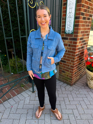 Tango Mango Chambray Blue Faux Suede Jacket