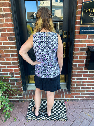 Lulu B Black and Pink Flower Sleeveless V-neck Tank