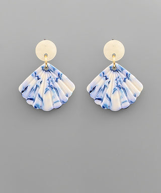 Acetate Shell Dangle Earrings Blue