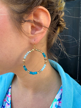 Turquoise and Gold Beaded Earrings