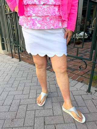 Lulu Scallop White Denim Scallop Skort