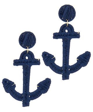 Raffia Anchor Shape Earrings Navy