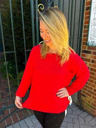 Lulu B Crimson Lightweight Sweater with Pocket