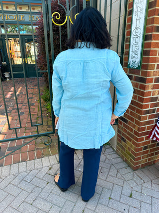 Lulu B Cornflower Linen Tunic with Pockets