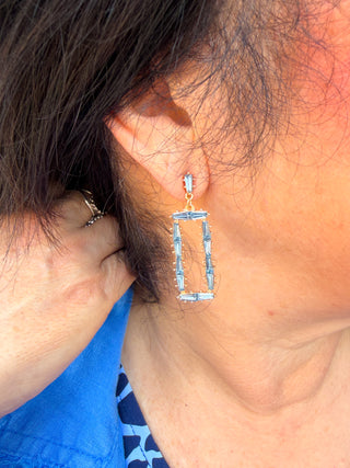 Denim Crystal Rectangle Earrings