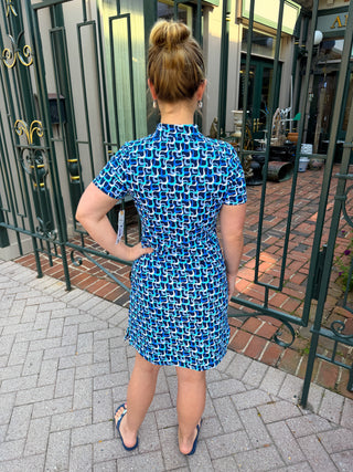 Lulu B Blue Maze Short Sleeve Dress