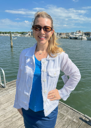 Tango Mango Blue Medallion Linen Back Print Jacket