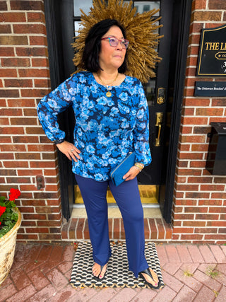 Tango Mango Blue Flower Lined Blouse